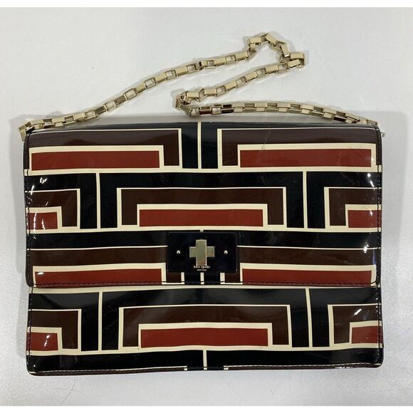 kate spade Handbags - Kate Spade Geometric Clutch Purse Bag Gold Chain Handle Brown Maroon RARE HTF
